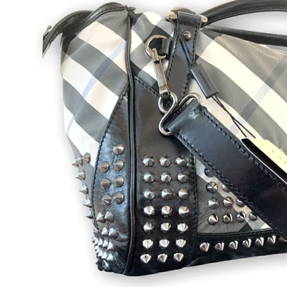 BURBERRY Nylon Beat Check Studded Medium Edenham Satchel Black